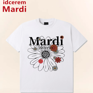 idcerem Mardi小雏菊多花短袖t恤女夏季韩系时尚潮流情侣菊花上衣