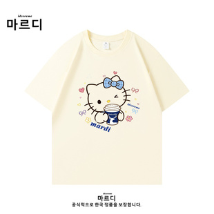 官方保障Mardi凯蒂猫kitty猫上衣韩国正品卡通kt猫圆领短袖女t恤