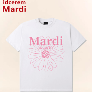 idcerem Mardi小雏菊短袖粉色菊花t恤女夏季韩系休闲圆领宽松上衣