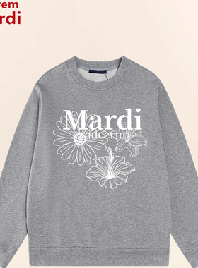 idcerem Mardi百合花小雏菊灰色三花卫衣女秋季薄款韩系休闲上衣