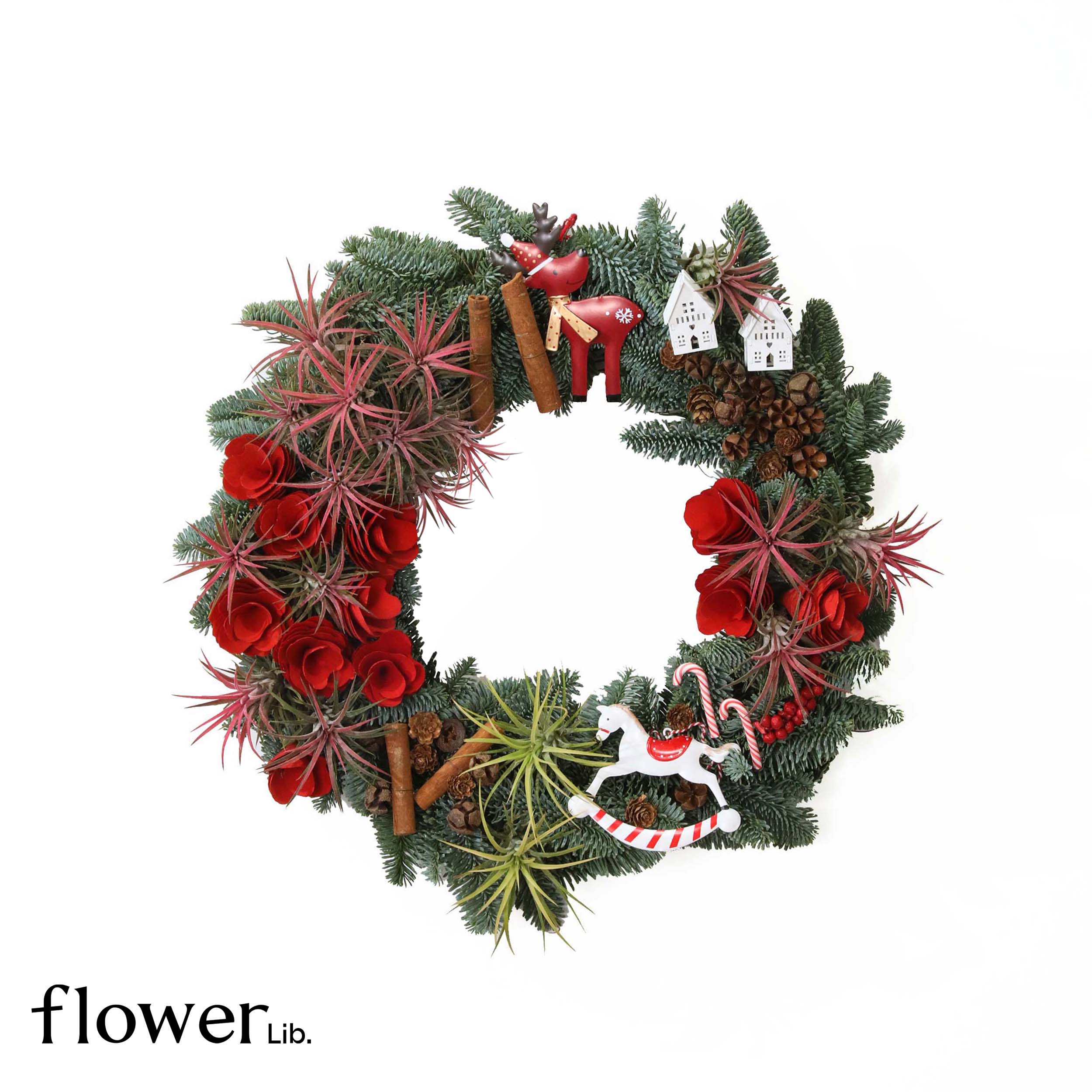 [木玫瑰圣诞花环]植物图书馆全国快递手工圣诞花环圣诞礼物送朋友