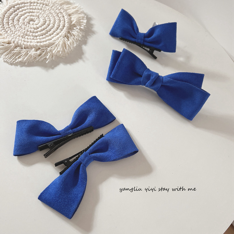 克莱因蓝ins蓝色对夹甜美蝴蝶结发夹少女头饰侧边夹立体发卡夹子