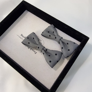 Miu系对夹蝴蝶结边夹发卡韩版一字夹可爱波点碎发夹子刘海夹皮筋