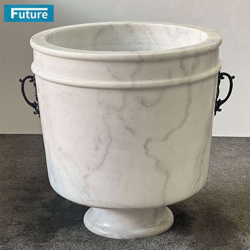 天然大理石广西白大花瓶花盆花瓶摆件北欧ins风卧室玄关客厅装饰