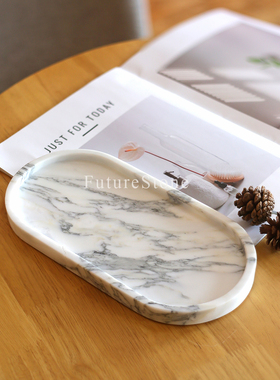 轻奢天然大理石托盘饰品收纳盘香薰盘家用玄关装饰样板间高级感