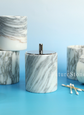 天然大理石棉签罐收纳罐香薰罐浴室洗漱台玄关摆件高级感奢石定制