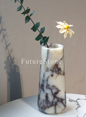 轻奢天然紫色大理石花瓶客厅玄关餐边柜干花插花器桌面高级感摆件