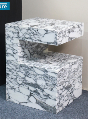 FutureStone天然大理石大花白C型边几客厅玄关家用装饰摆件方桌子
