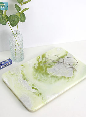 北欧小清新天然绿色大理石平板托盘浴室厨房装饰盘珠宝首饰置物盘