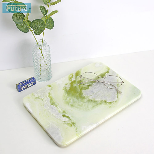北欧小清新天然绿色大理石平板托盘浴室厨房装饰盘珠宝首饰置物盘