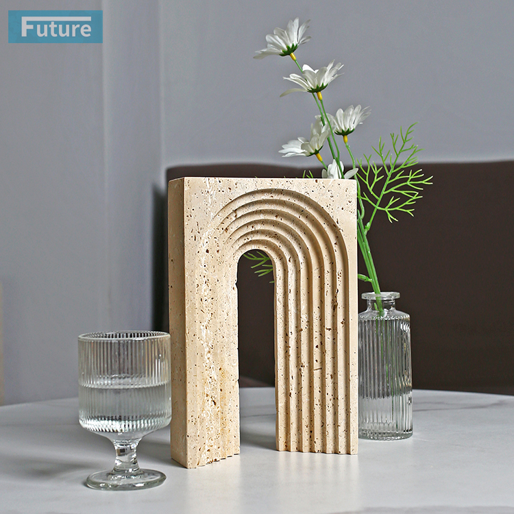 ins风现代天然洞石大理石拱门摆件酒店公寓样板间装饰品拍摄道具