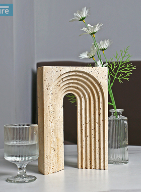 ins风现代天然洞石大理石拱门摆件酒店公寓样板间装饰品拍摄道具