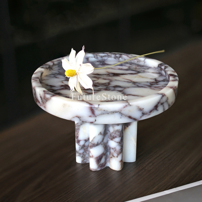 欧式高级感天然卡紫大理石托盘蛋糕点心装饰盘厨房收纳置物工艺品