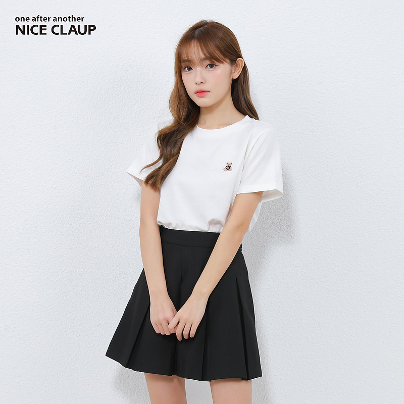 Nice Claup22夏新款日系甜美可爱小熊刺绣纯棉短袖T恤0121060030