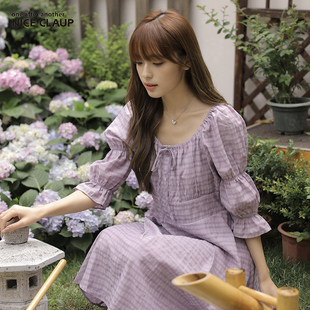 Nice 日系可爱甜美系带方领松紧连衣裙女131727050C Claup夏季 新品