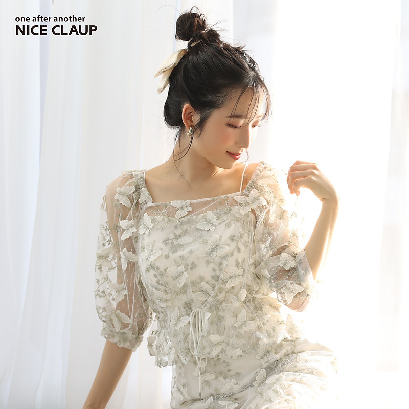 Nice Claup22年新款日系可爱甜美立体刺绣蝴蝶衬衫151310140C
