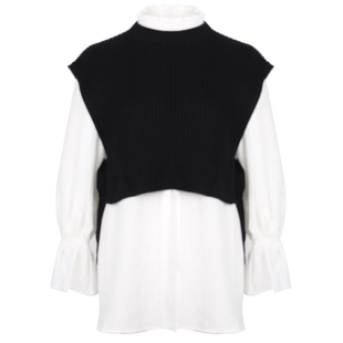 Nice Claup日系复古气质针织马甲+衬衫连衣裙158840080C