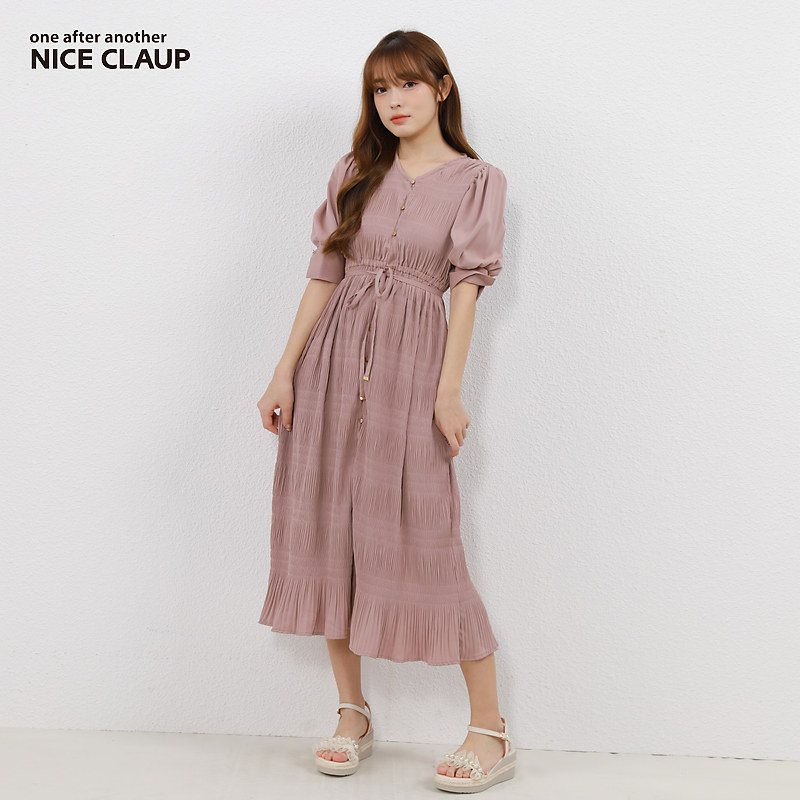 Nice Claup22夏新款日系甜美温柔V领中长款雪纺连衣裙351720730C