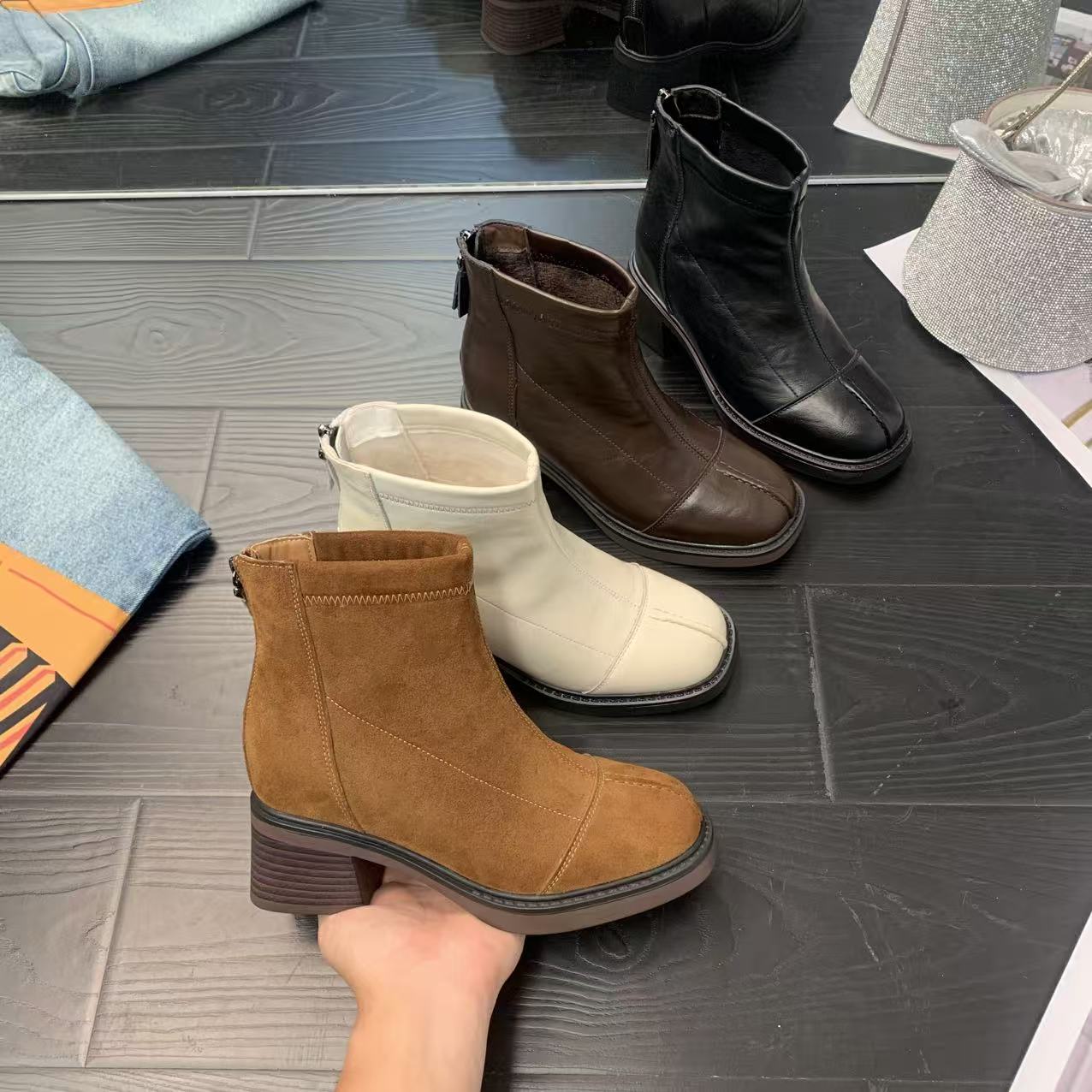 IG/IG增高8CM2025冬季新款休闲时尚百搭厚底加绒加厚真皮女靴