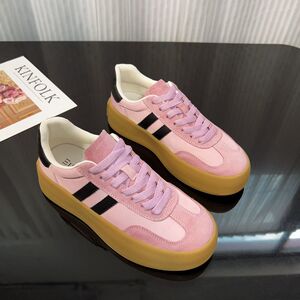真皮德训鞋女2024年秋季新款ins潮平底厚底透气圆头运动休闲板鞋