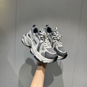 2024秋季新款废土风真皮网面拼色松糕厚底老爹鞋女百搭运动休闲鞋