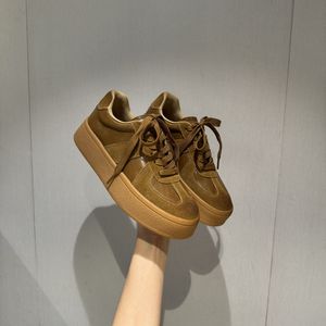 真皮厚底德训鞋松糕鞋女2024秋季新款百搭休闲板鞋复古时尚运动鞋