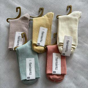 保暖女士双针纯棉袜 纯色加厚中筒袜 10双30元 袜子女春秋季