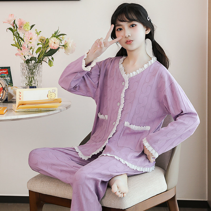 儿童睡衣女孩春秋纯棉长袖薄款公主风可爱洋气女童大童家居服套装