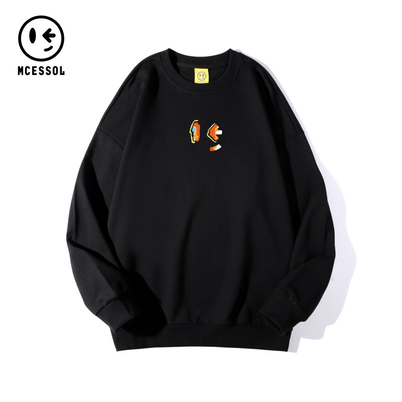 Mcessol设计师原创品牌咧嘴笑脸印花长袖套头卫衣男女基础款纯棉