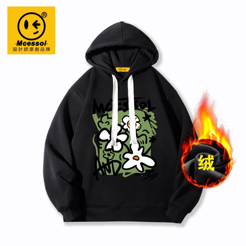 Mcessol设计师原创品牌涂鸦花朵海报套头连帽卫衣男女加绒外套