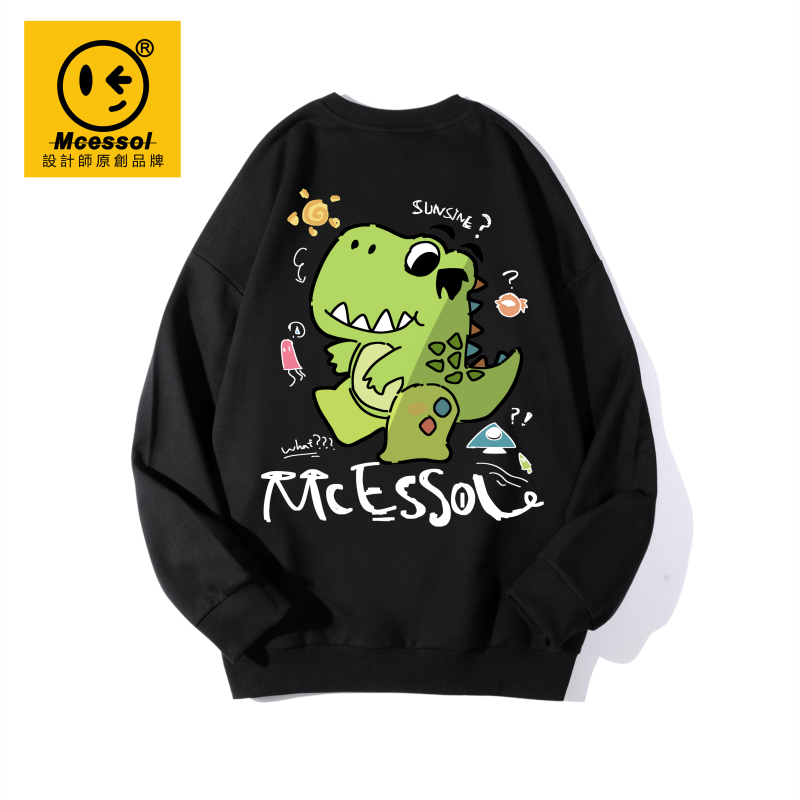 Mcessol设计师原创品牌趣味太阳风筝小恐龙套头卫衣男女同款宽松