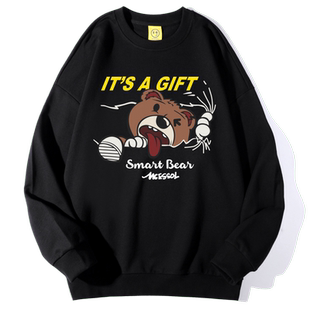 Mcessol设计师原创品牌大舌头小熊圆领落肩卫衣男女无性别打底衫