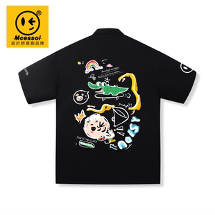 polo衫 Mcessol設(shè)計(jì)師原創(chuàng)品牌趣味涂鴉鱷魚彩虹翻領(lǐng)短袖 男女潮牌