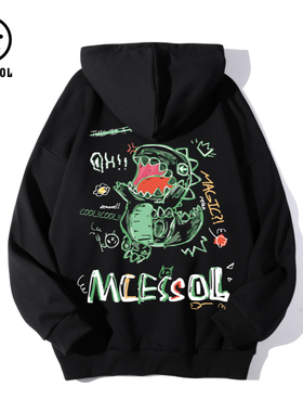 Mcessol设计师原创品牌卡通小恐龙印花长袖卫衣男女中性潮牌帽衫