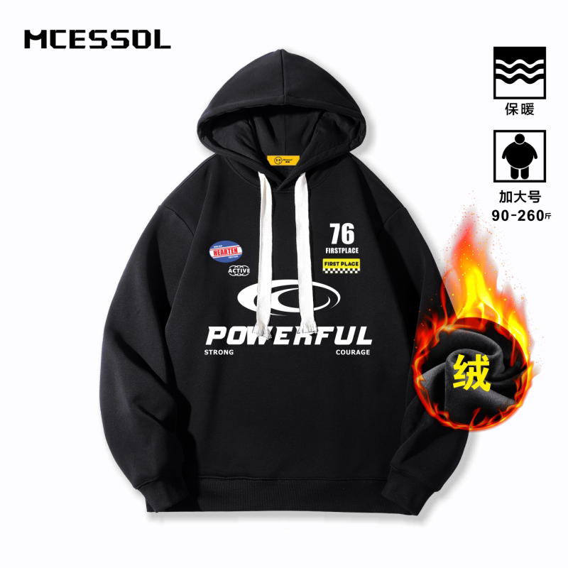 Mcessol设计师原创品牌机车风图标字母套头连帽卫衣男女加绒宽松