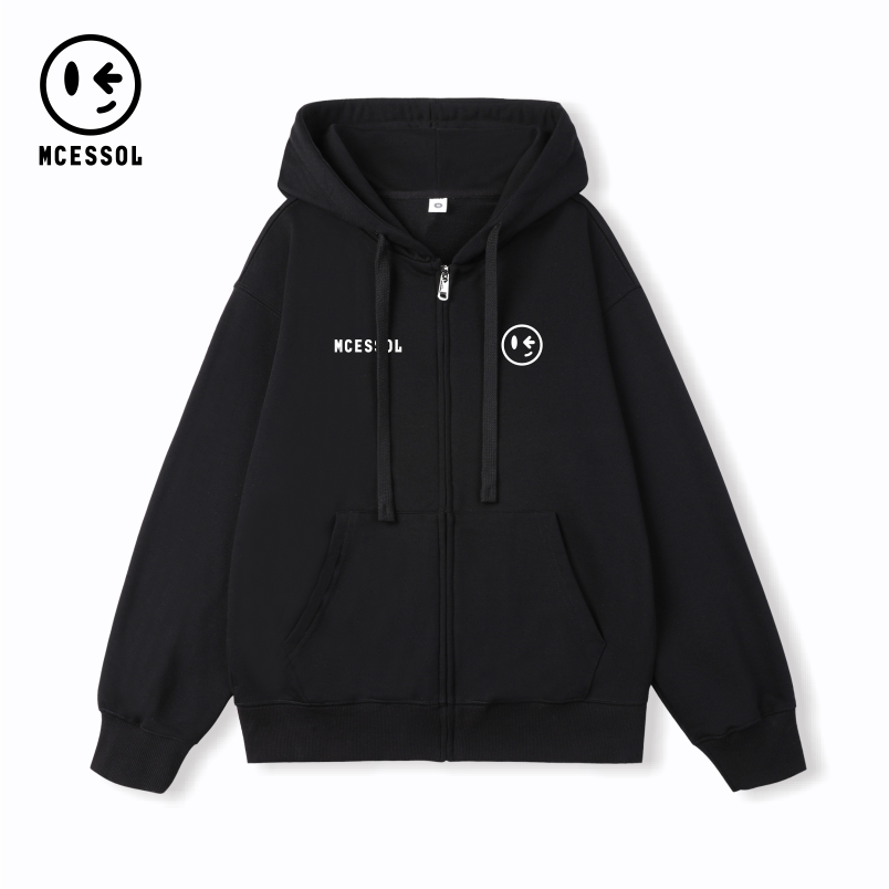 Mcessol设计师原创品牌笑脸英文印花拉链开衫卫衣外套男女中性风