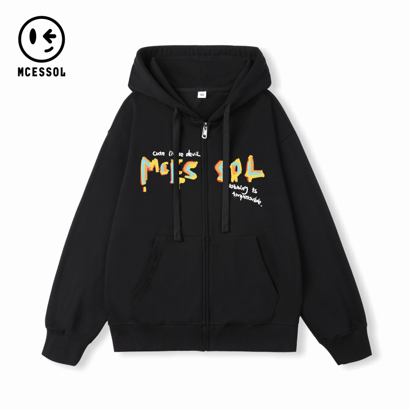Mcessol设计师原创品牌涂鸦英文字母印花套头拉链卫衣外套男女