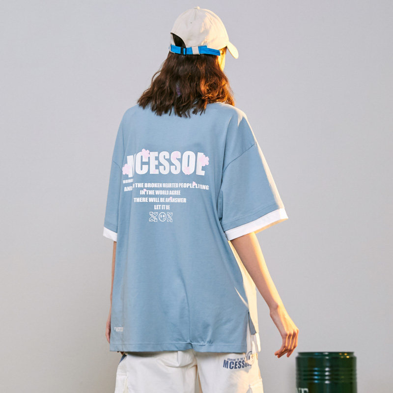 Mcessol潮牌polo衫短袖男女翻领t恤情侣装夏装港风纽扣开衫上衣服