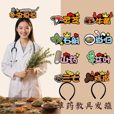 中草药名称教具发箍定制人参天麻