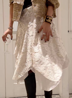 sofia定制25秋冬复古不规则剪花拼接半身裙A字裙设计感高腰裙子女