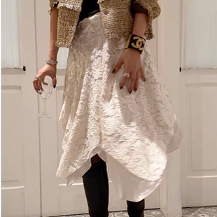 sofia定制25秋冬复古不规则剪花拼接半身裙A字裙设计感高腰裙子女