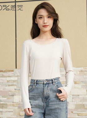 100%感觉圆领长袖打底衫女士单件保暖内搭上衣27002