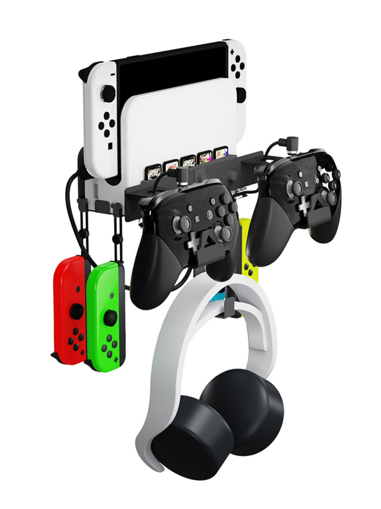 NINTENDO 스위치 호스트 벽걸이 형 스토리지 랙 NS 금속 OLED 게임 콘솔 못없는 벽 스토리지 냉각 브래킷 아크릴 호스트 선반 핸들 액세서리 스토리지 랙 공간 절약