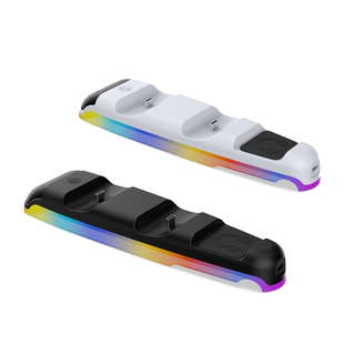 适用于ps5slim游戏机顶置手柄充电器RGB炫彩新款PS5pro游戏无线手柄双座充手柄快充托架放置一体支架耳机挂架