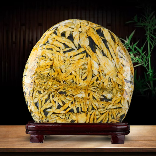 竹叶石原石摆件天然奇石观赏石头