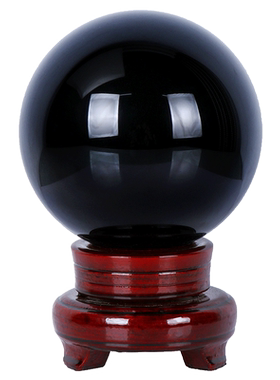 天然黑曜石水晶球摆件黑色风水球