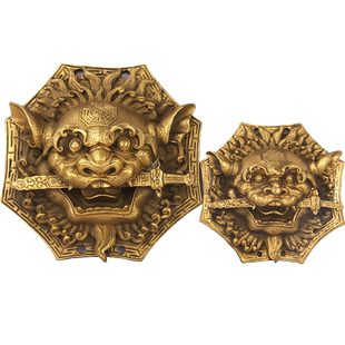 纯铜狮咬剑兽头八卦镜凸镜挂件睚眦八卦牌摆件家用室外大门口对门