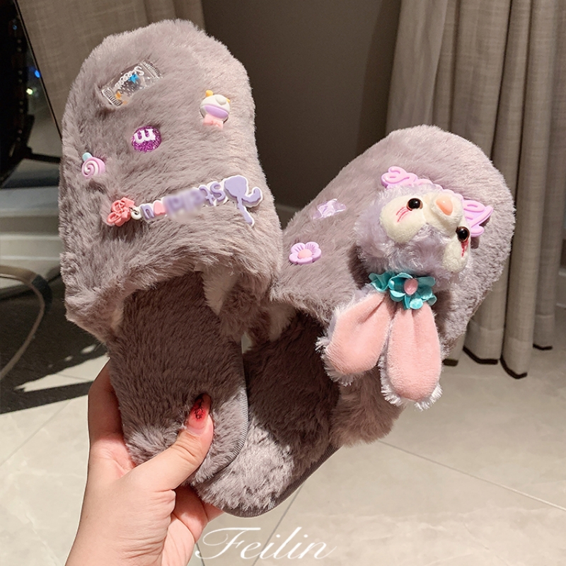 可爱兔子毛绒棉拖鞋女冬季2025年新款情侣家居室内家用毛毛居家鞋