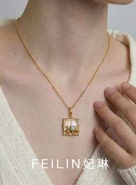 法式轻奢风油画框项链女款2026轻奢小众精致锁骨链颈链吊坠设计感