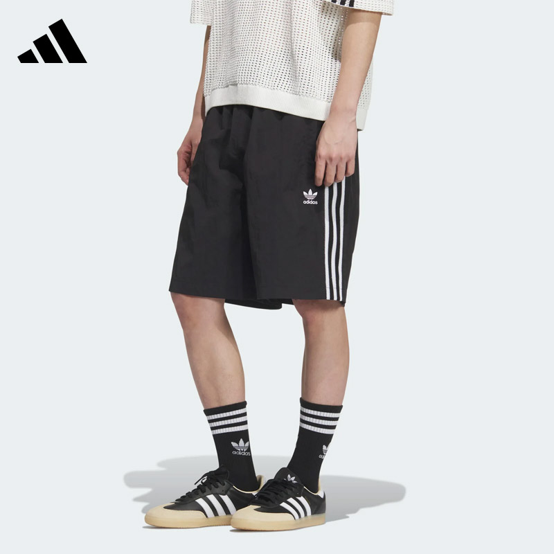 Adidas阿迪达斯三叶草短裤男透气梭织复古三条纹宽松五分裤KC0154 - 实物图